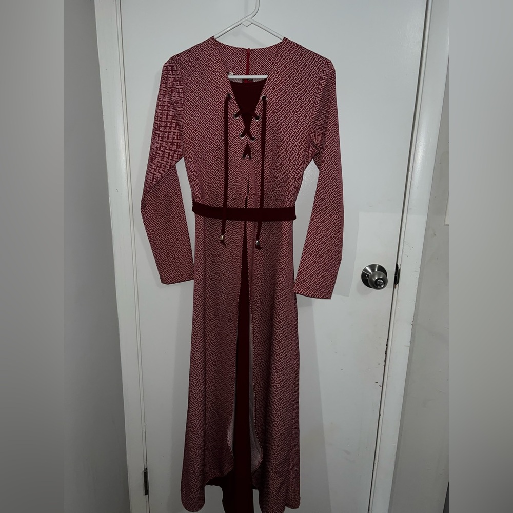 Geometric Patterned Red Dress - image 2